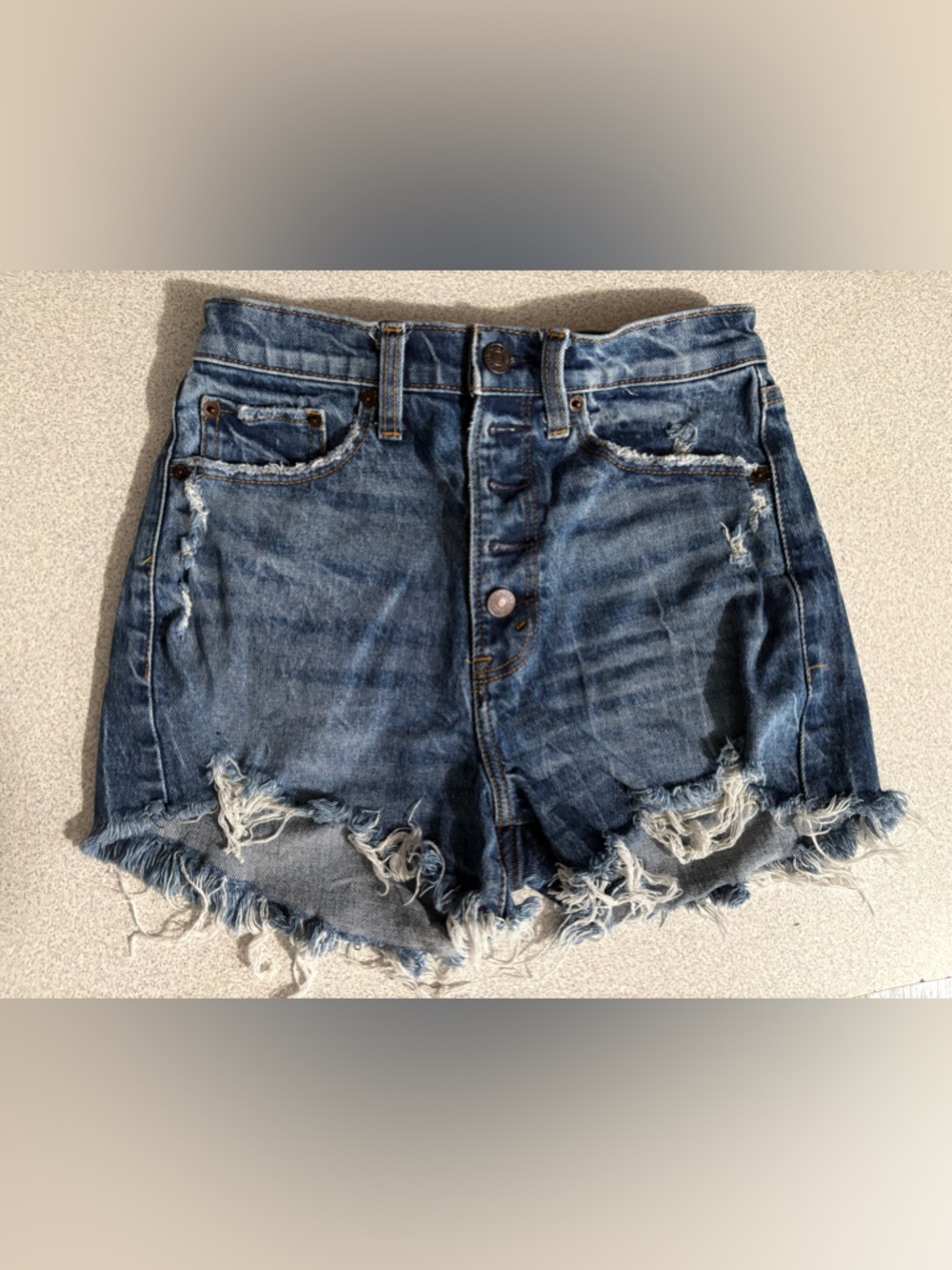 Abercrombie & Fitch Distressed Hem High Rise Mom Shorts